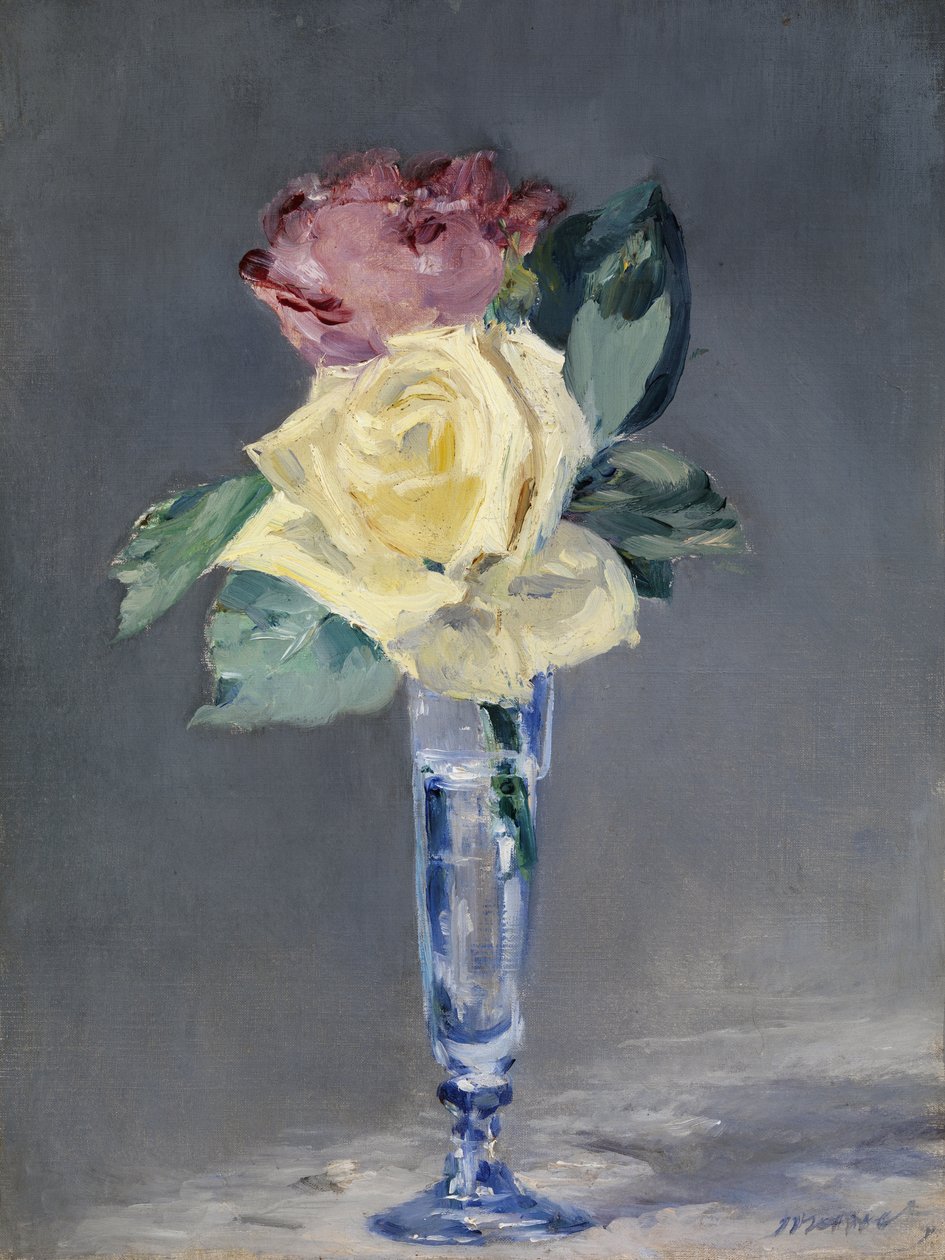 Rosas num copo de champanhe, c.1882 (óleo sobre tela) de Édouard Manet