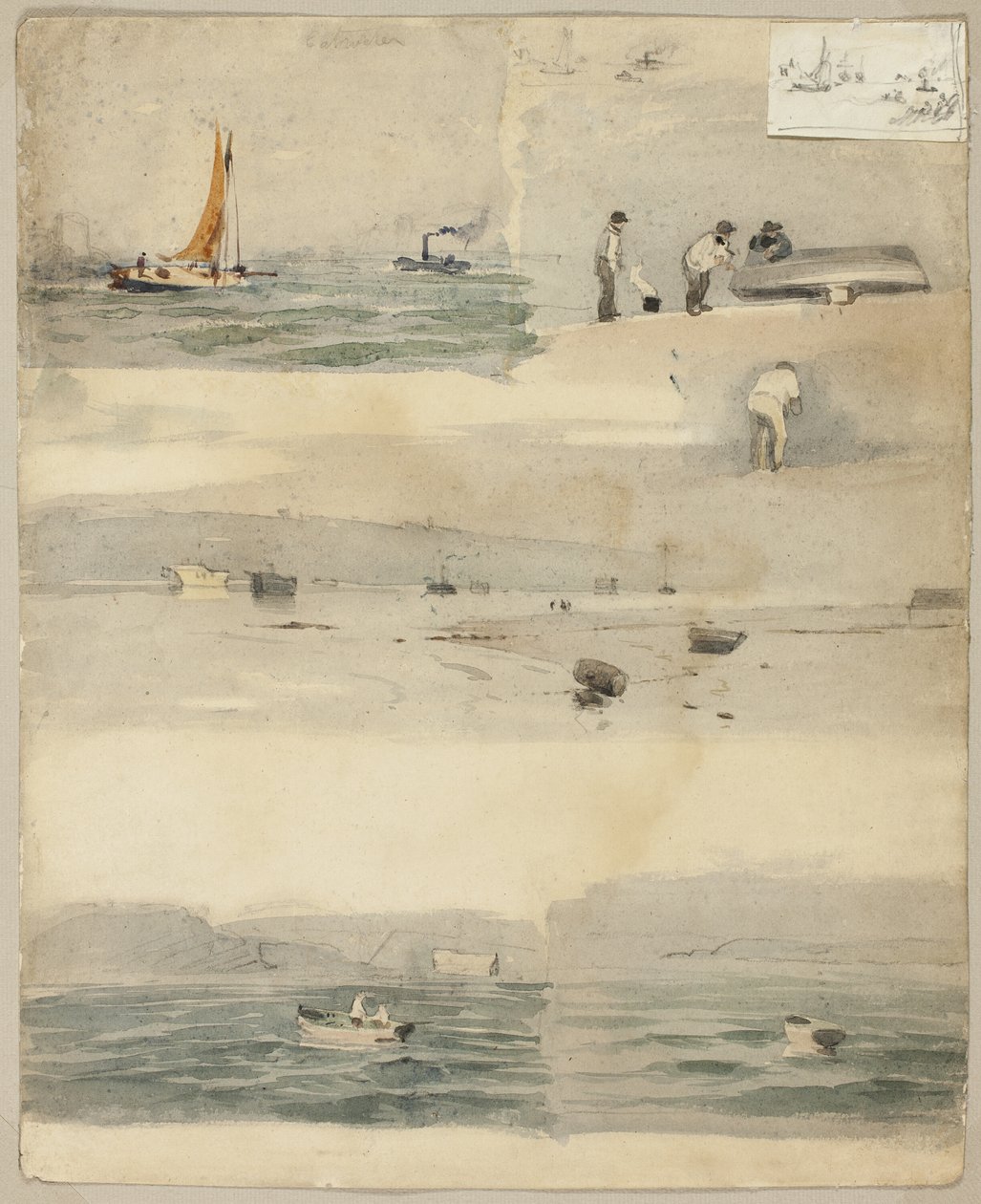 Esboços de cenas marinhas (frente); dois esboços: Ao lado de uma costa tempestuosa, paisagem marítima nublada de Édouard Manet