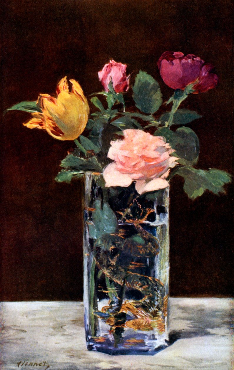 Natureza morta com rosas e tulipas em um vaso de dragão, 1882 1931. de Édouard Manet