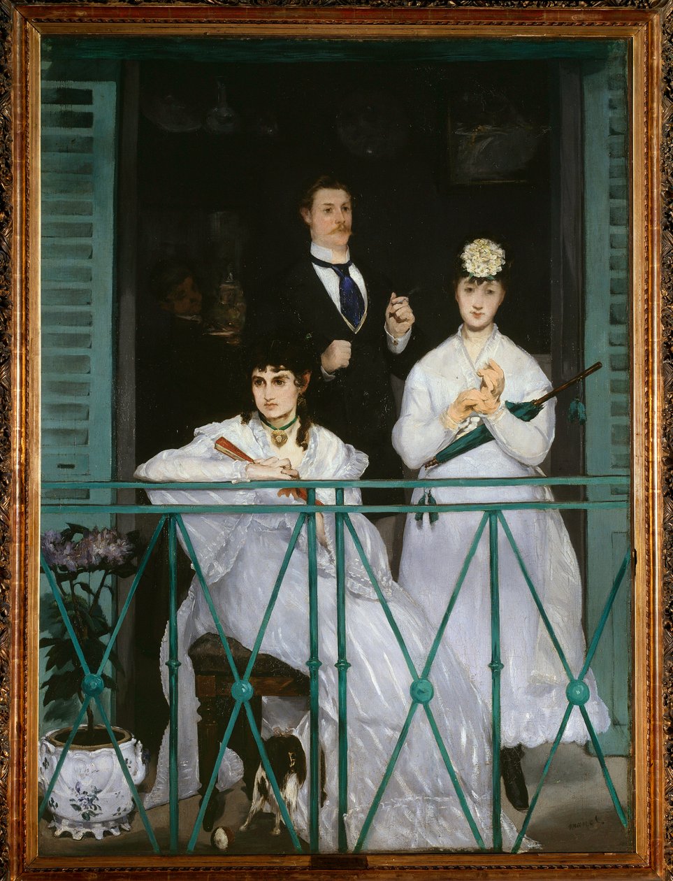 O Balcão (retratos de Berthe Morisot, Fanny Claus, Antoine Guillemet e Leon Leenhoff) - óleo sobre tela de Édouard Manet
