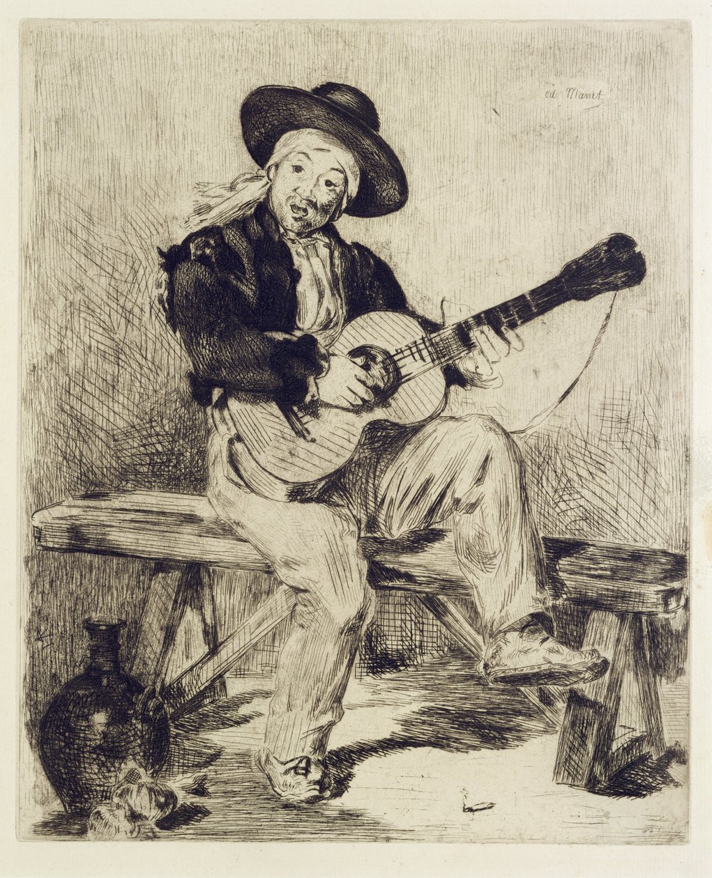 O guitarrista (gravura) de Édouard Manet