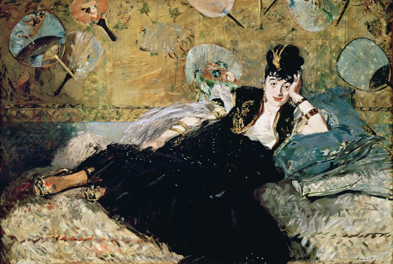 A Dama com Leques, Retrato de Nina de Callias (1844-84) c.1873-74 (óleo sobre tela) de Édouard Manet