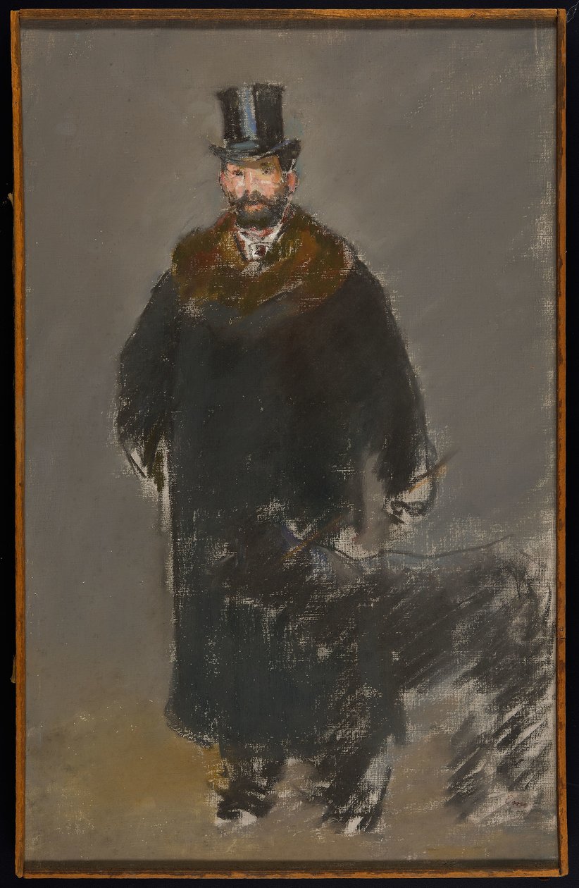 O Homem do Cachorro, c.1882 (pastel sobre tela, preparado com fundo de guache cinza) de Édouard Manet