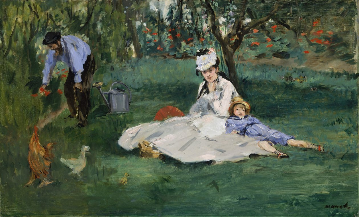 A família Monet em seu jardim em Argenteuil, 1874. de Édouard Manet