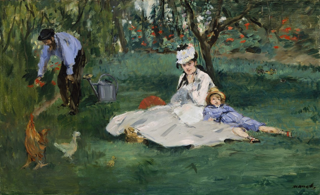 A família Monet em seu jardim em Argenteuil, 1874 de Édouard Manet