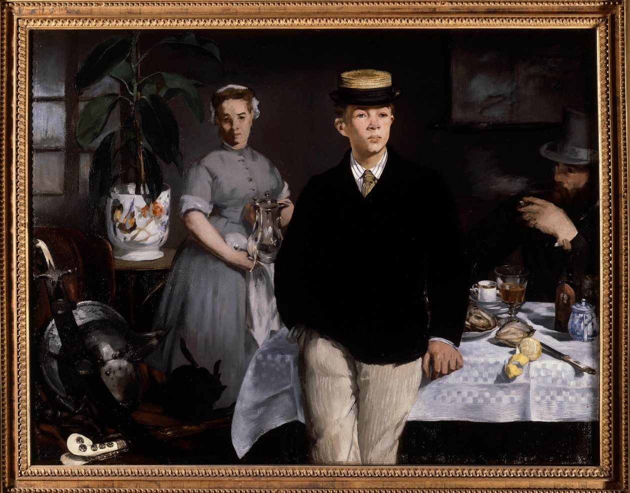 O pequeno-almoço na oficina Pintura por Edouard Manet (1832-1883) 1868 Sun. 1,18x1,54 m Munique, Neue Pinakothek - Pequeno almoço no estúdio. Pintura de Edouard Manet (1832-1883) de Édouard Manet