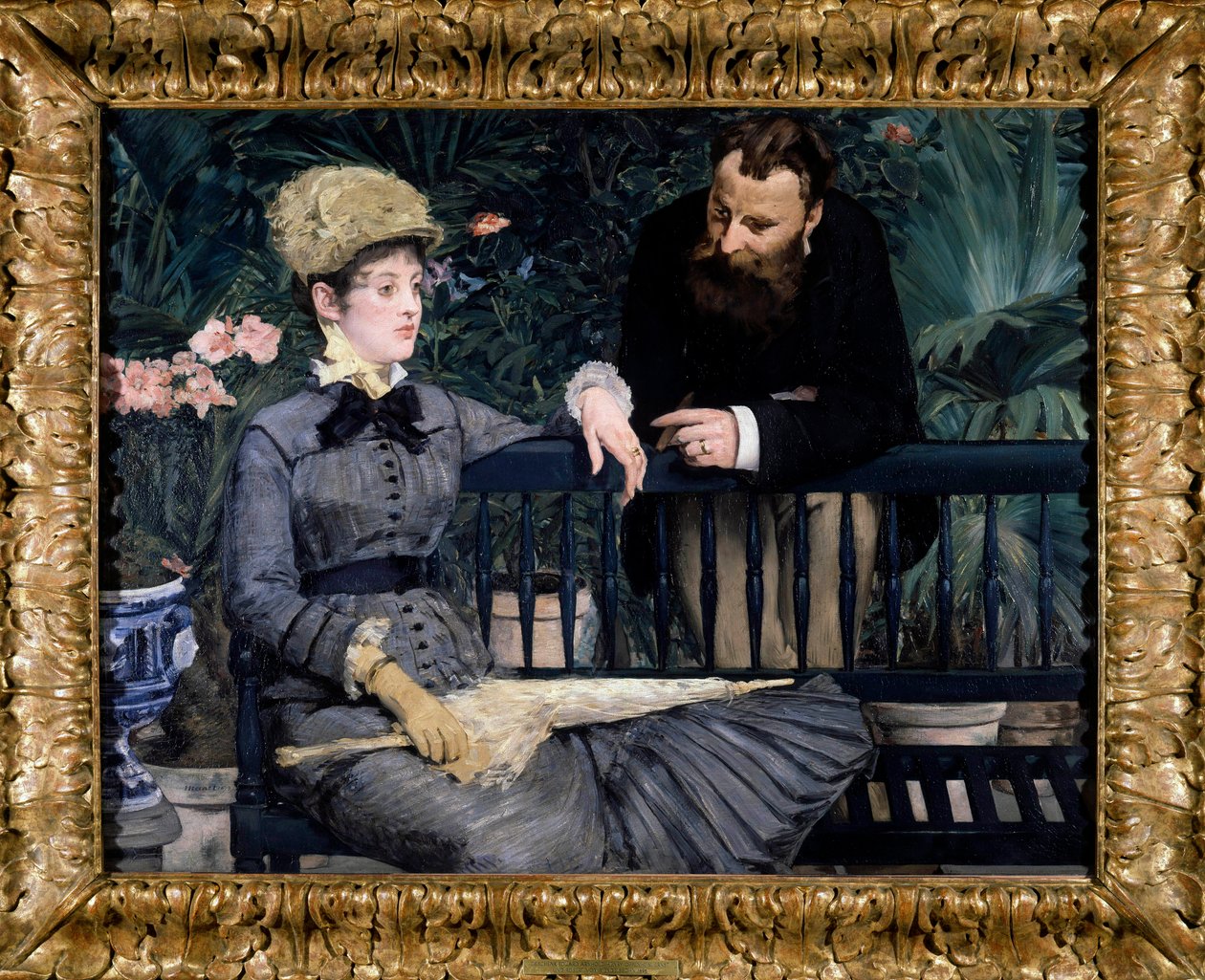 O jardim de inverno na estufa Pintura de Edouard Manet (1832-1883) 1879 115 x 150 cm. Berlim. Staatliche Museum - O jardim de inverno na estufa. Pintura de Edouard Manet (1832-1883) em 1879 de Édouard Manet