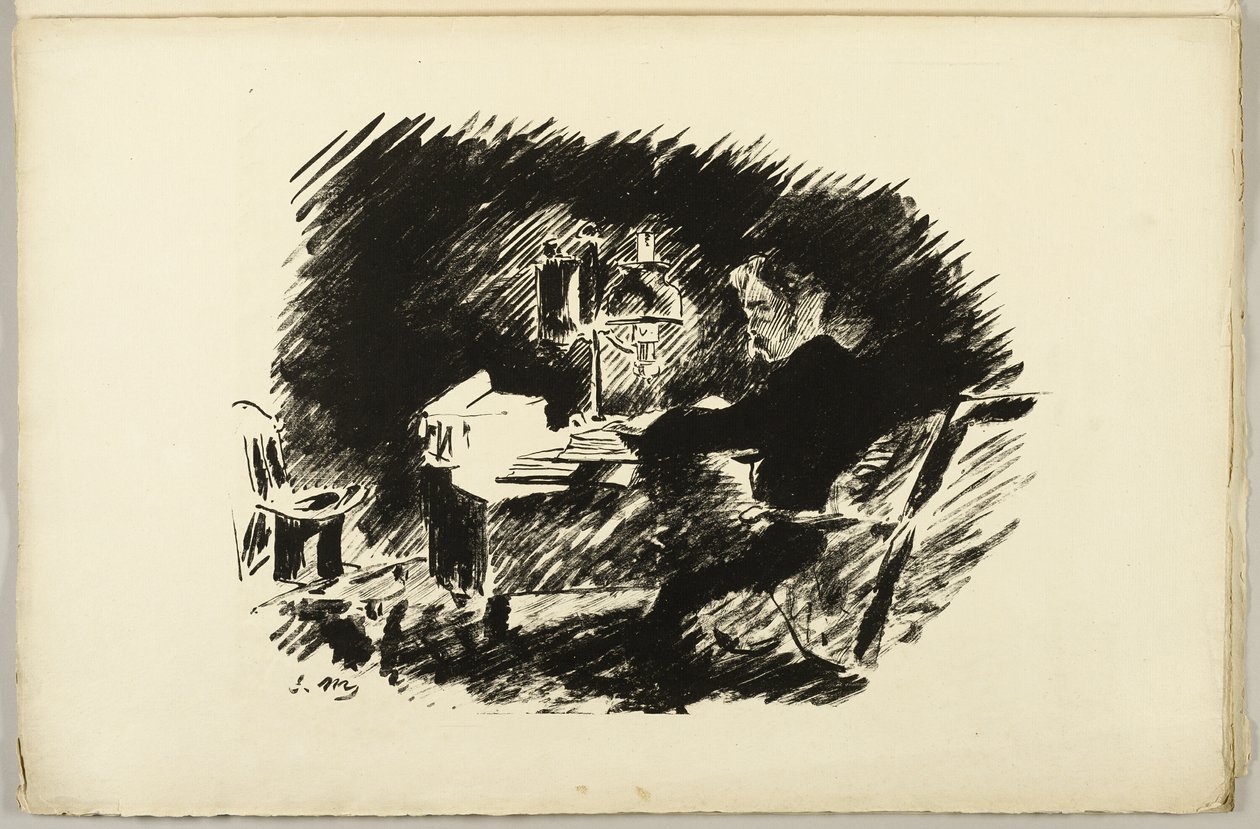 Sob a Lâmpada ("Era uma vez uma meia-noite sombria..."), de O Corvo (Le Corbeau) de Édouard Manet