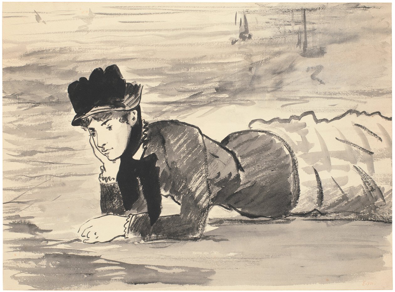 Mulher deitada na praia. Annabel Lee, ca 1881 de Édouard Manet