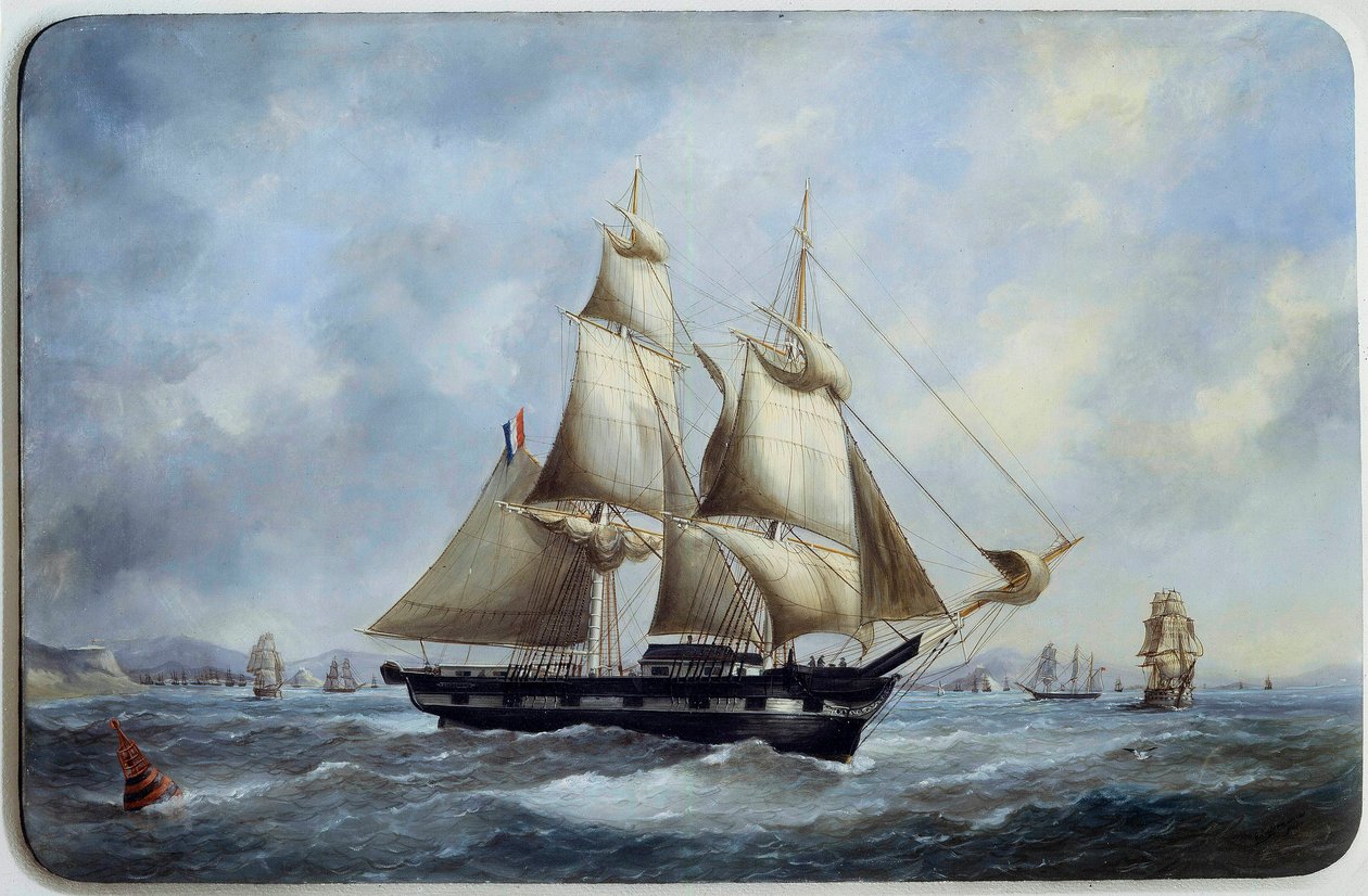 Um tijolo bresiliano saindo do porto do Havre Aquarelle por Edouard Adam (1847-1929) Paris do século XIX, Musee de la Marine de Edouard Marie Adam
