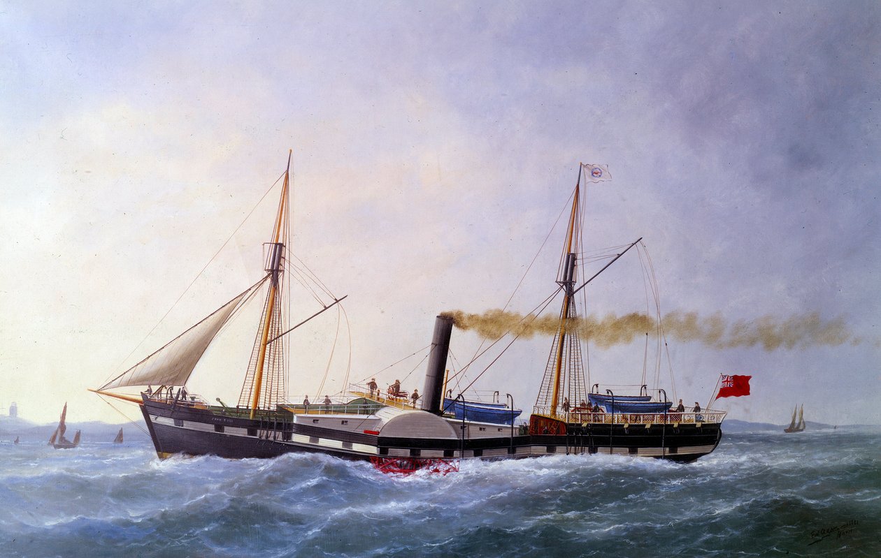 O vaporizador de John Bull. Pintura de Edouard Adam (1847-1929) Paris do século XIX, Musee de la Marine de Edouard Marie Adam