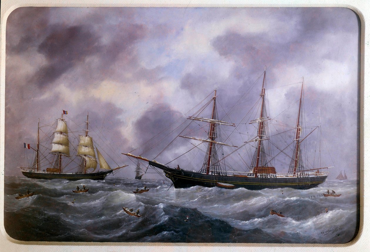 Navios de pesca na margem da Terra Nova em 1885 Watercolour por Edouard Adam (1847-1929) 1885 Paris, Musee de la Marine de Edouard Marie Adam