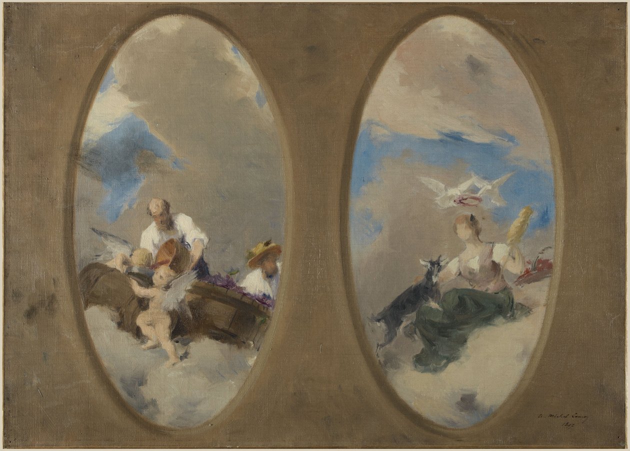 Esboço para a Câmara Municipal de Suresnes: Alegoria do Vinho - Chevrière aux colombes (tectos) de Edouard Michel Lancon