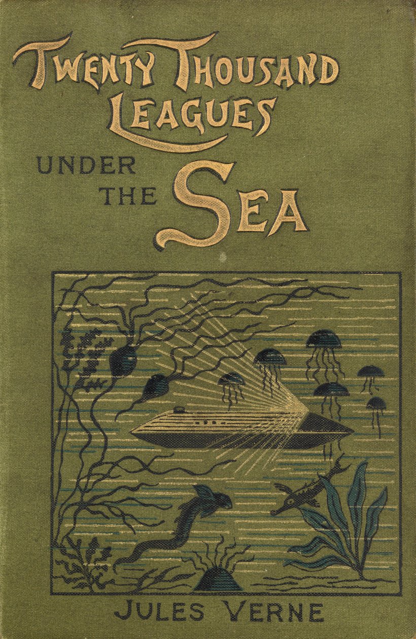 Capa de "Vinte mil léguas submarinas" de Júlio Verne, c.1870 (capa do livro) de Edouard & Neuville Alphonse Marie Adolphe de (1835 85) Riou