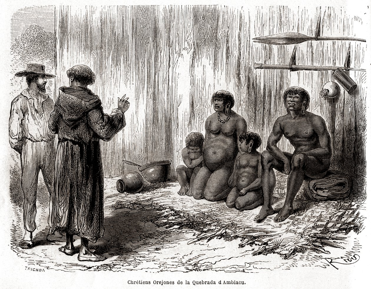Evangelização cristã de uma família de índios Yahuas Orejones no Peru de Edouard Riou