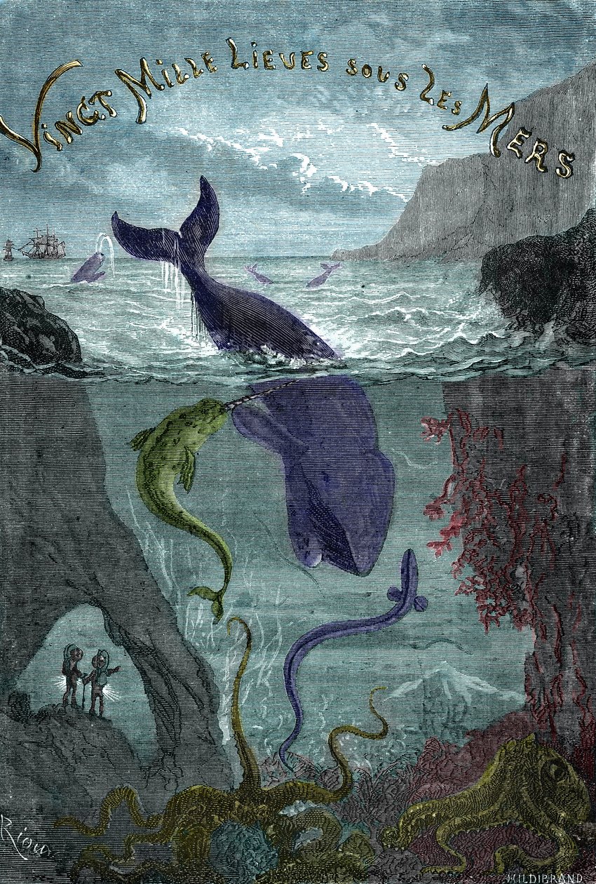 Gravura do livro de Júlio Verne "Twenty thousand lieues sous les mers" (Vinte mil - 20.000 - 20000) de Edouard Riou