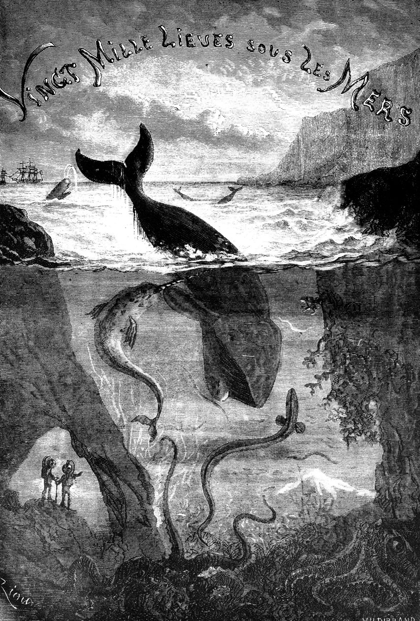 Frontispício do romance 20.000 Léguas Submarinas, de Júlio Verne de Edouard Riou