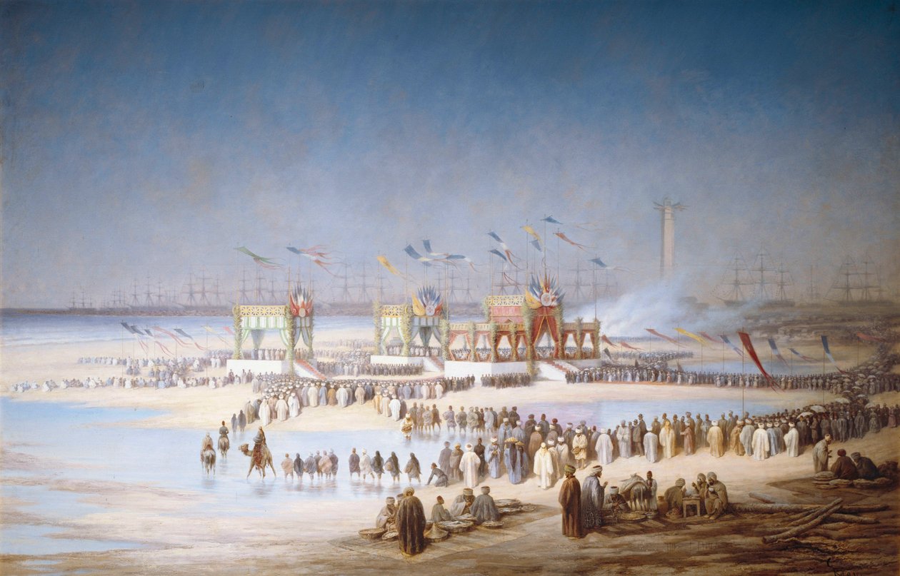 Cerimônia de inauguração do Canal de Suez em Port-Said, 17 de novembro de 1869, 1869. de Edouard Riou