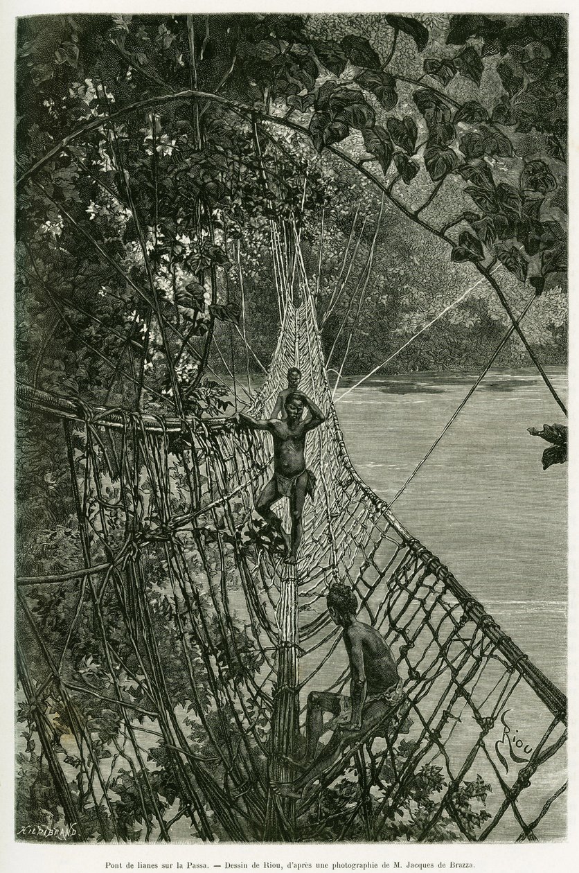 Ponte Liana sobre o Passa. Gravado por Riou, para ilustrar a história Voyages dans l