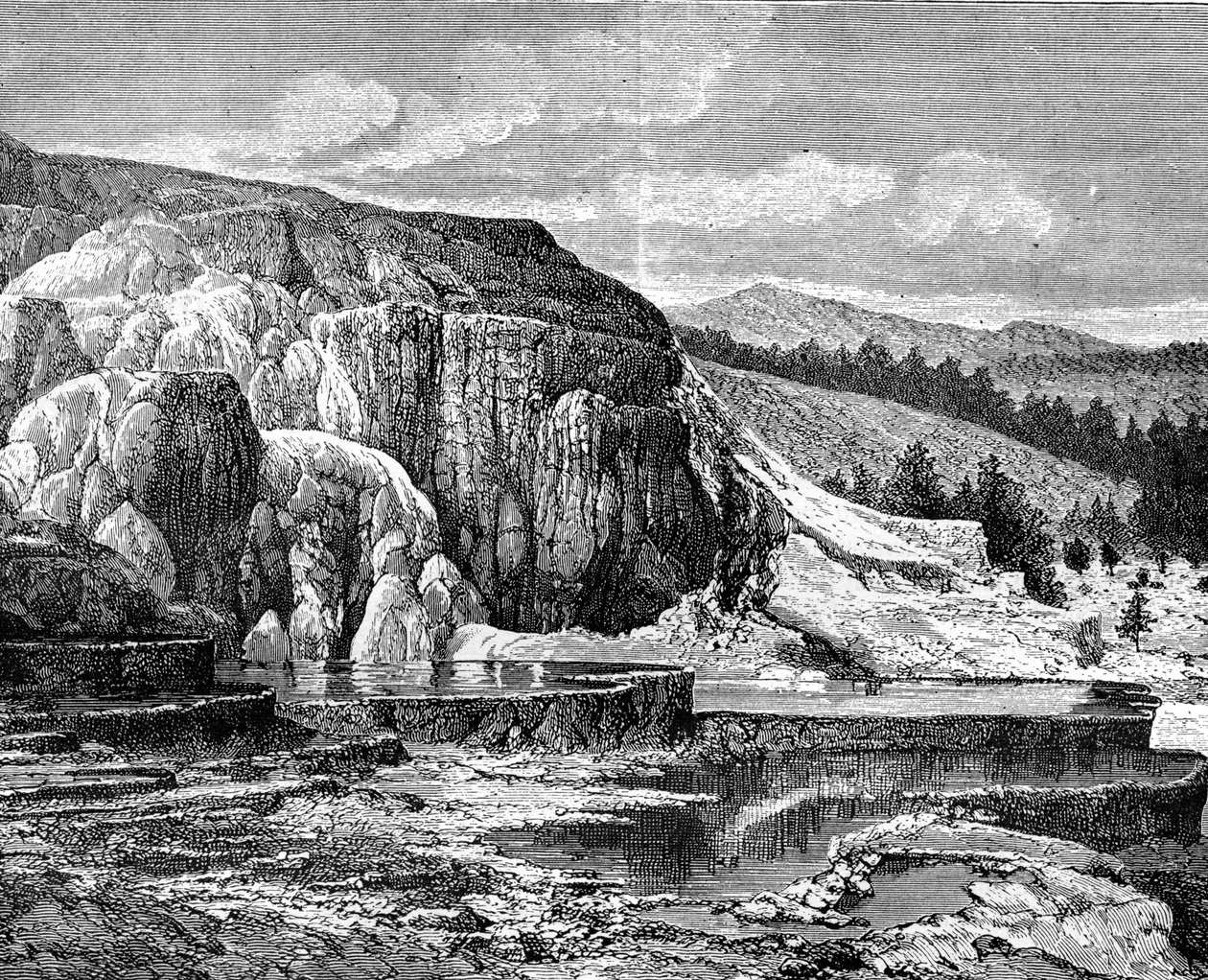 Mammoth Hot Springs, parque nacional de Yellowstone, EUA, século XIX. de Edouard Riou