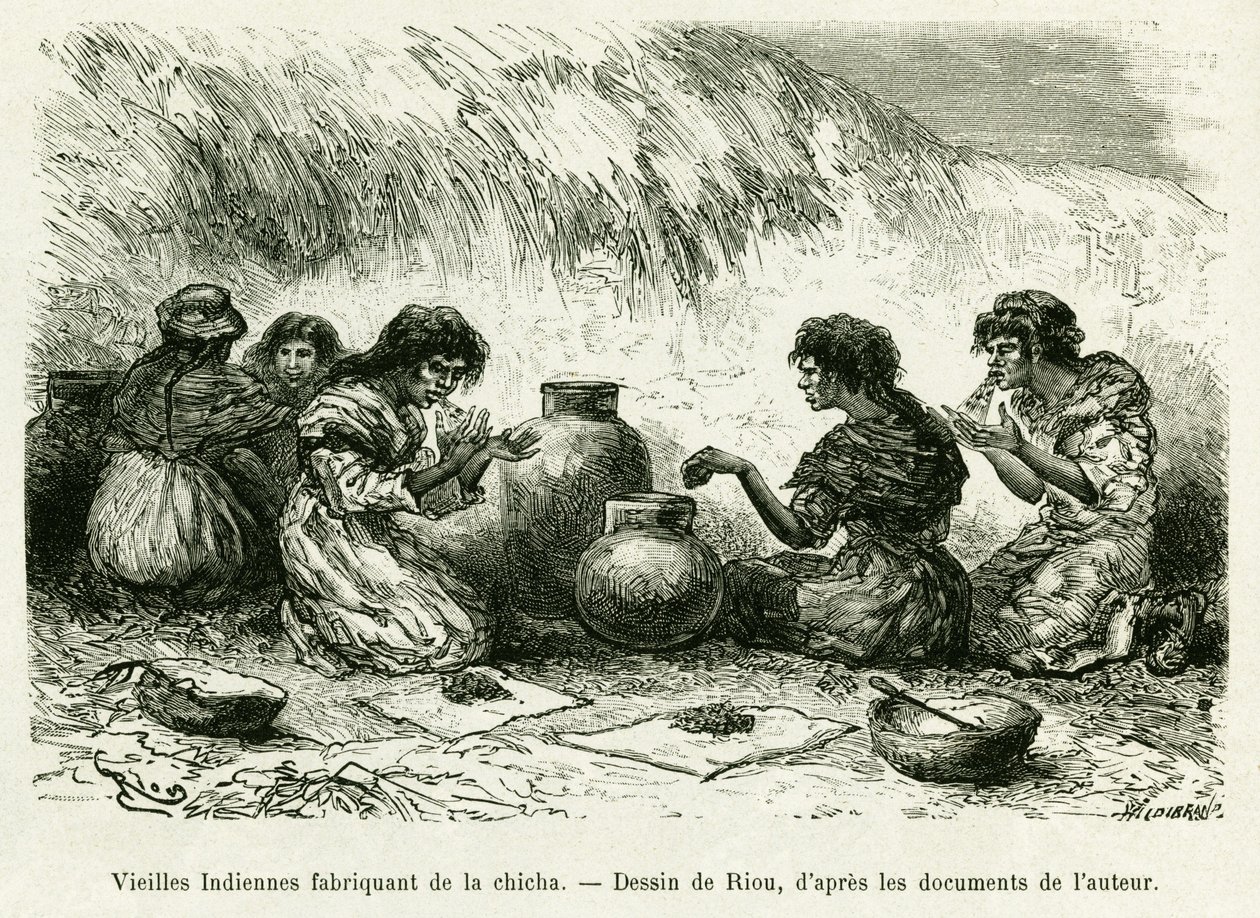 Velhas mulheres indianas a fazer narguilé. Gravado por Riou, para ilustrar a história Voyage dans le delta du Pilcomayo et de Buenos Aires a Sucre de Edouard Riou