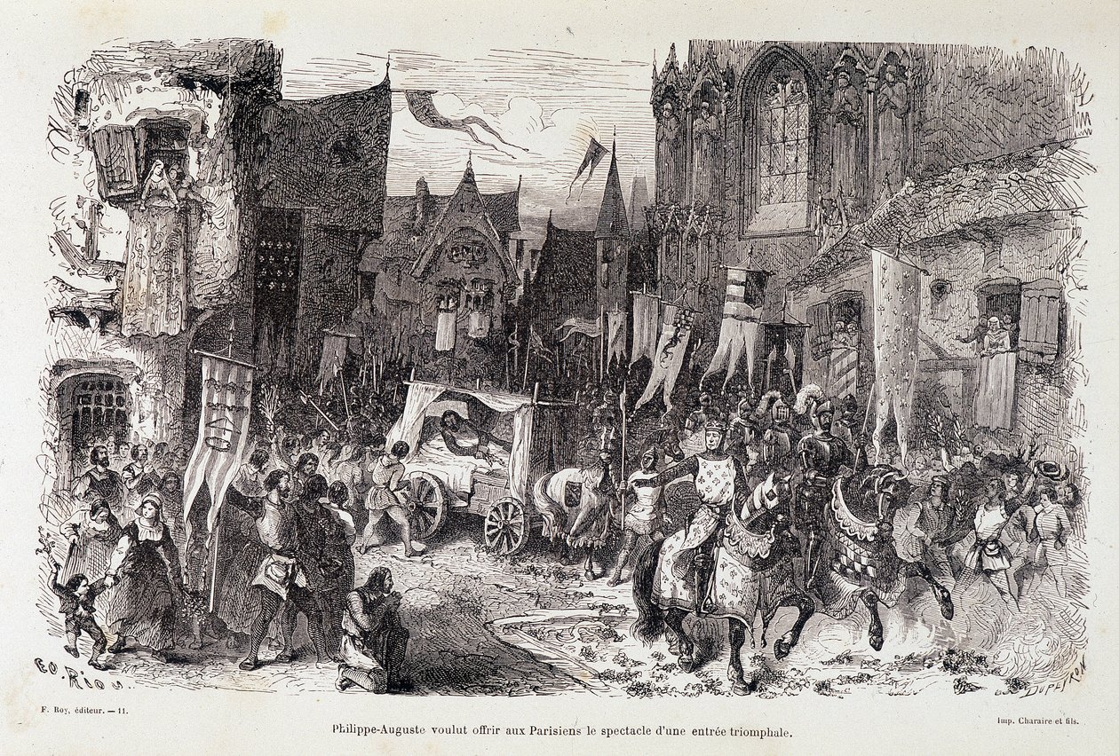 Philippe Auguste (Philippe-Auguste) quis oferecer aos parisienses o espetáculo de um começo triunfante. sd. século XII de Edouard Riou