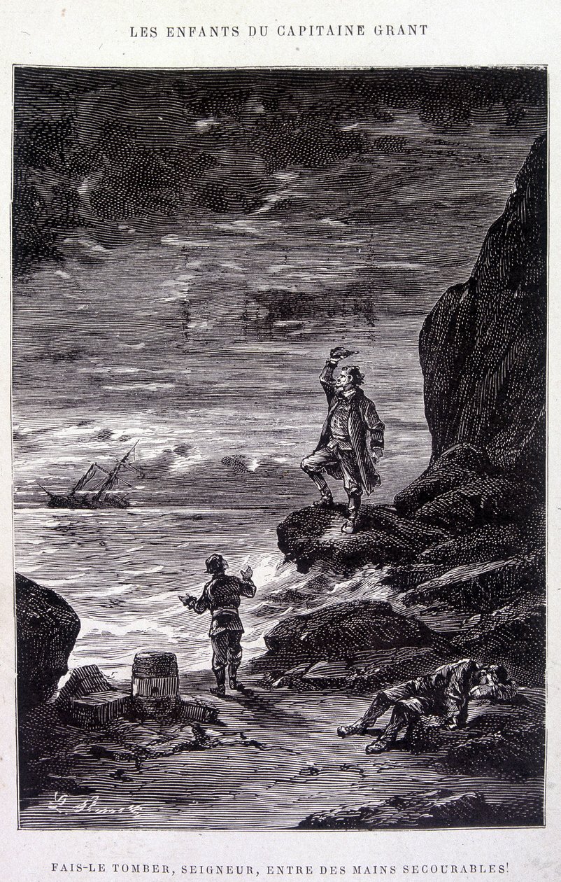 Leva-o para baixo, Senhor, em mãos desanimadas! in" Les Enfants du Capitaine Grant" de Jules Verne de Edouard Riou