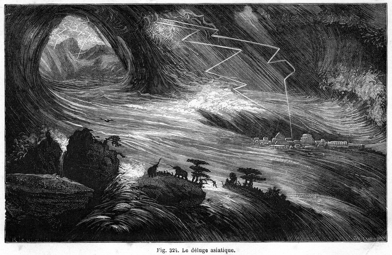 O dilúvio asiático: uma catástrofe que pode ter inspirado o dilúvio descrito na Bíblia: do livro de Louis Figuier “” La Terre avant le diluge ””, edição Hachette 1872 de Edouard Riou