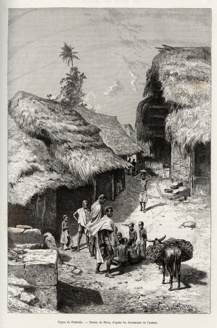 Tipos de Pakhala (Costa do Marfim). Gravura de Riou, para ilustrar a história "From Niger to the Gulf of Guinee" do Capitão Louis Gustave Binger (1856-1936), em 1887-1889, em Le tour du monde, nouveau journal des voyages, sob a direcção de Edouard Cha de Edouard Riou