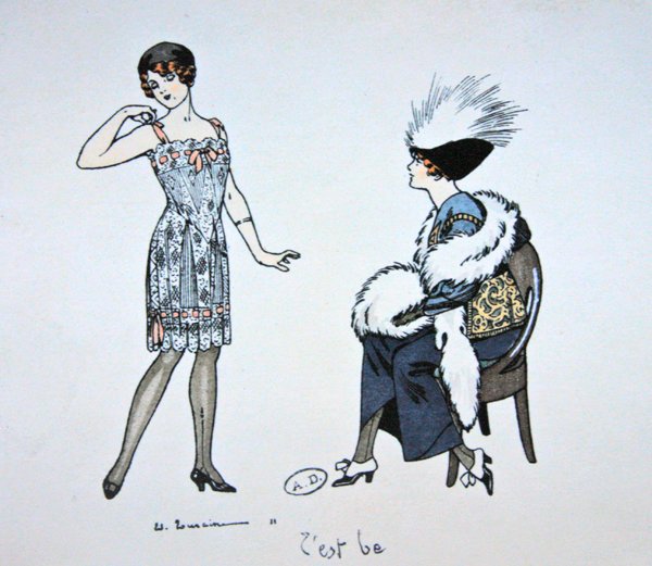 Manequim mostrando um deslize para um cliente, c.1912 (cor litho) de Edouard Touraine
