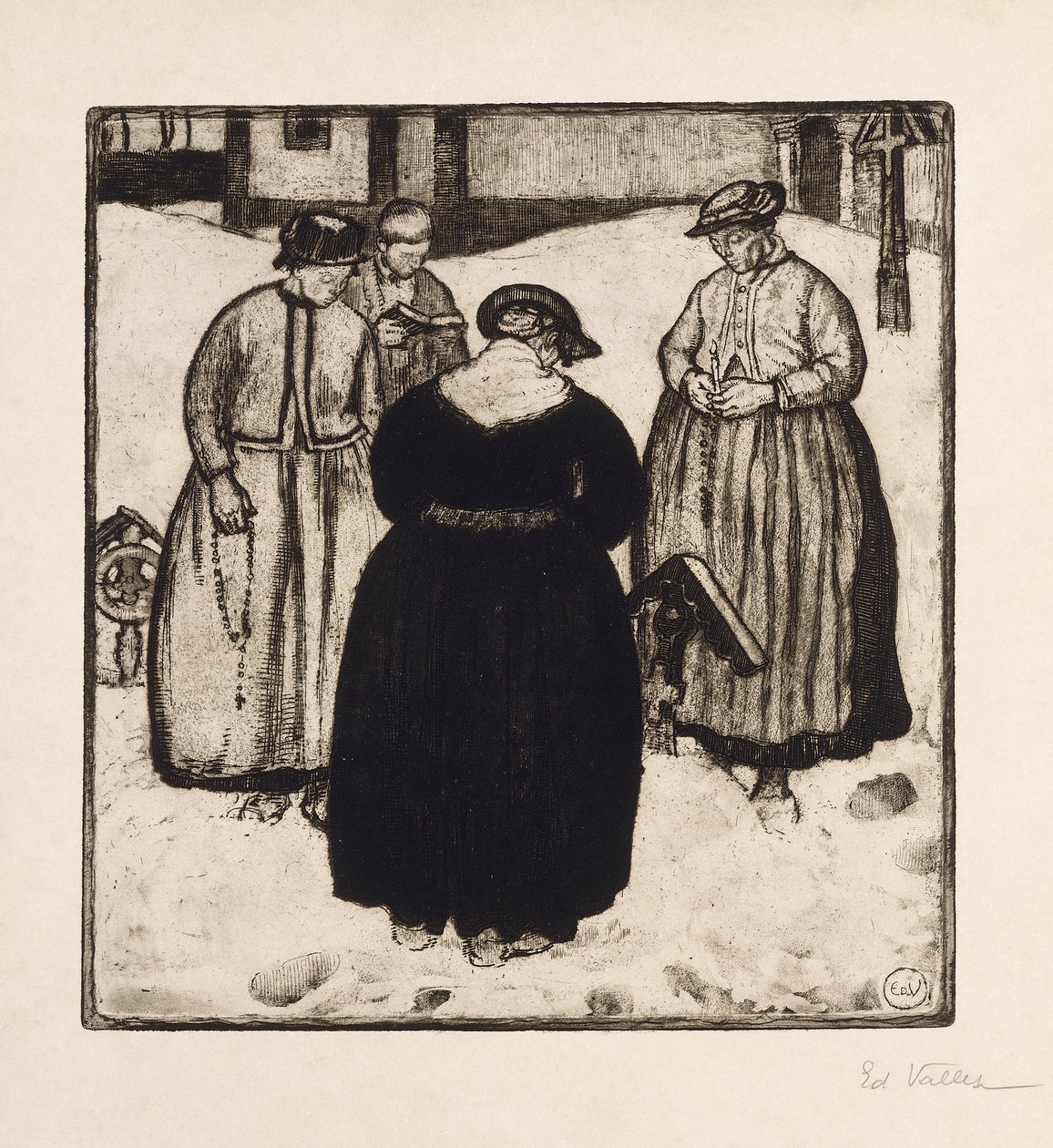 Em torno de um túmulo; Em torno de uma tumba (gravura e água-tinta) de Edouard Vallet