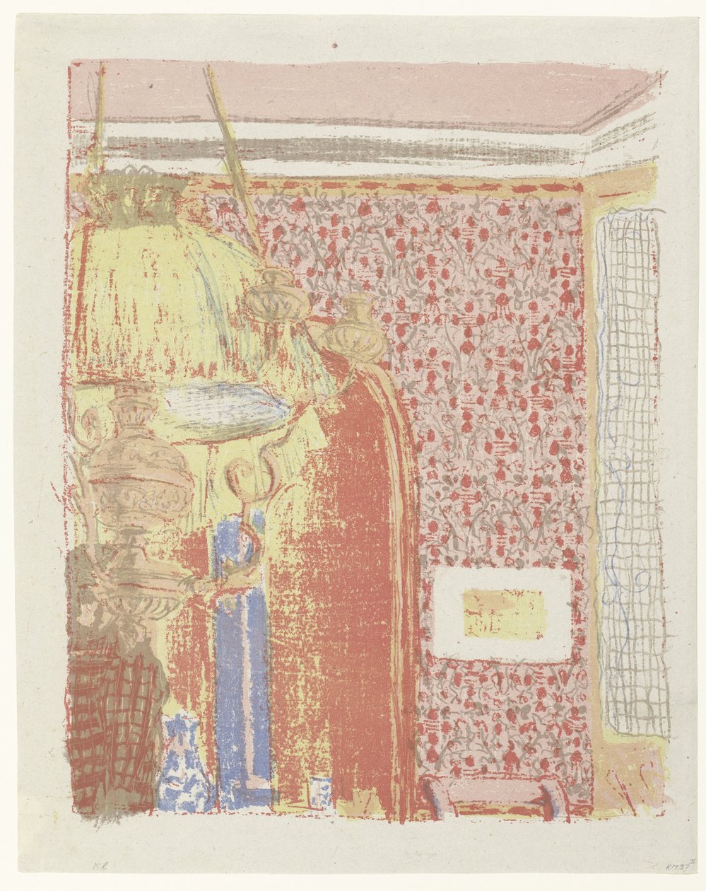 Interior coloca roze behang na lâmpada Interior com cortinas rosa Landschappen em interiores (título da série) Paisagens e interiores (título da série) de Edouard Vuillard