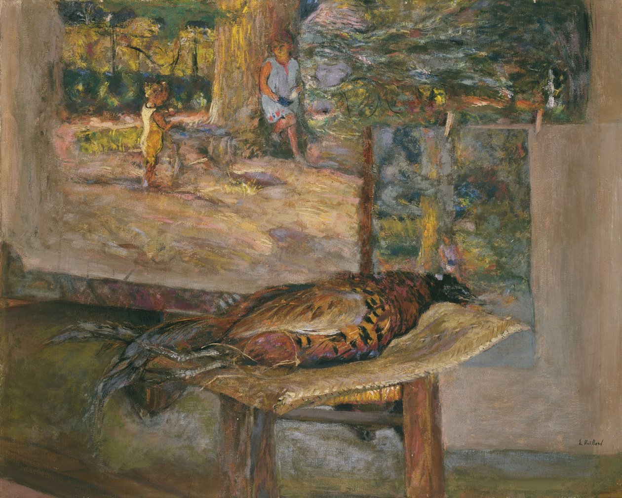 Interior com pinturas e um faisão, 1928 (têmpera e pastel sobre tela) de Edouard Vuillard