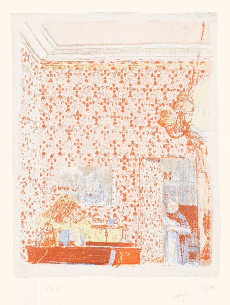 Interior com papel de parede cor-de-rosa I de Edouard Vuillard