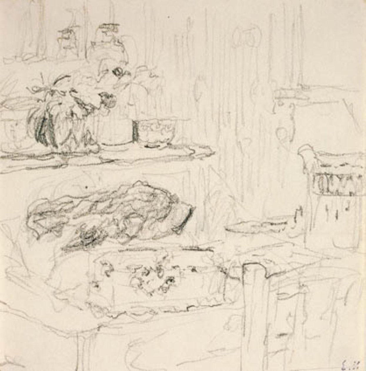 Interior com mesa quadrada de Edouard Vuillard