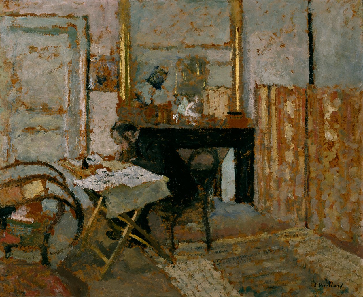 K.X. Roussel Reading, c.1904 (óleo sobre cartão) de Edouard Vuillard