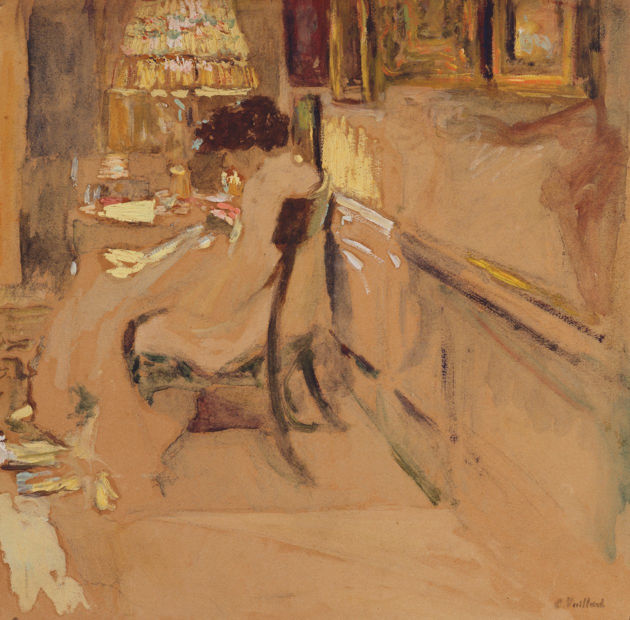 Senhora Hessel Costura sob a lâmpada, c.1905 de Edouard Vuillard