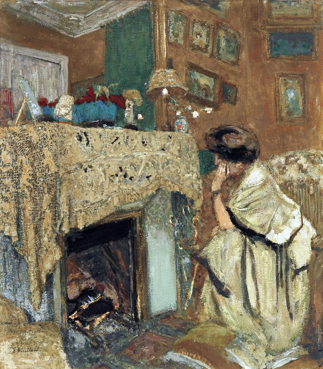 Madame Hessel (Lucy Hessell) junto à lareira - Peinture par Vuillard, Edouard (1868-1940) de Edouard Vuillard