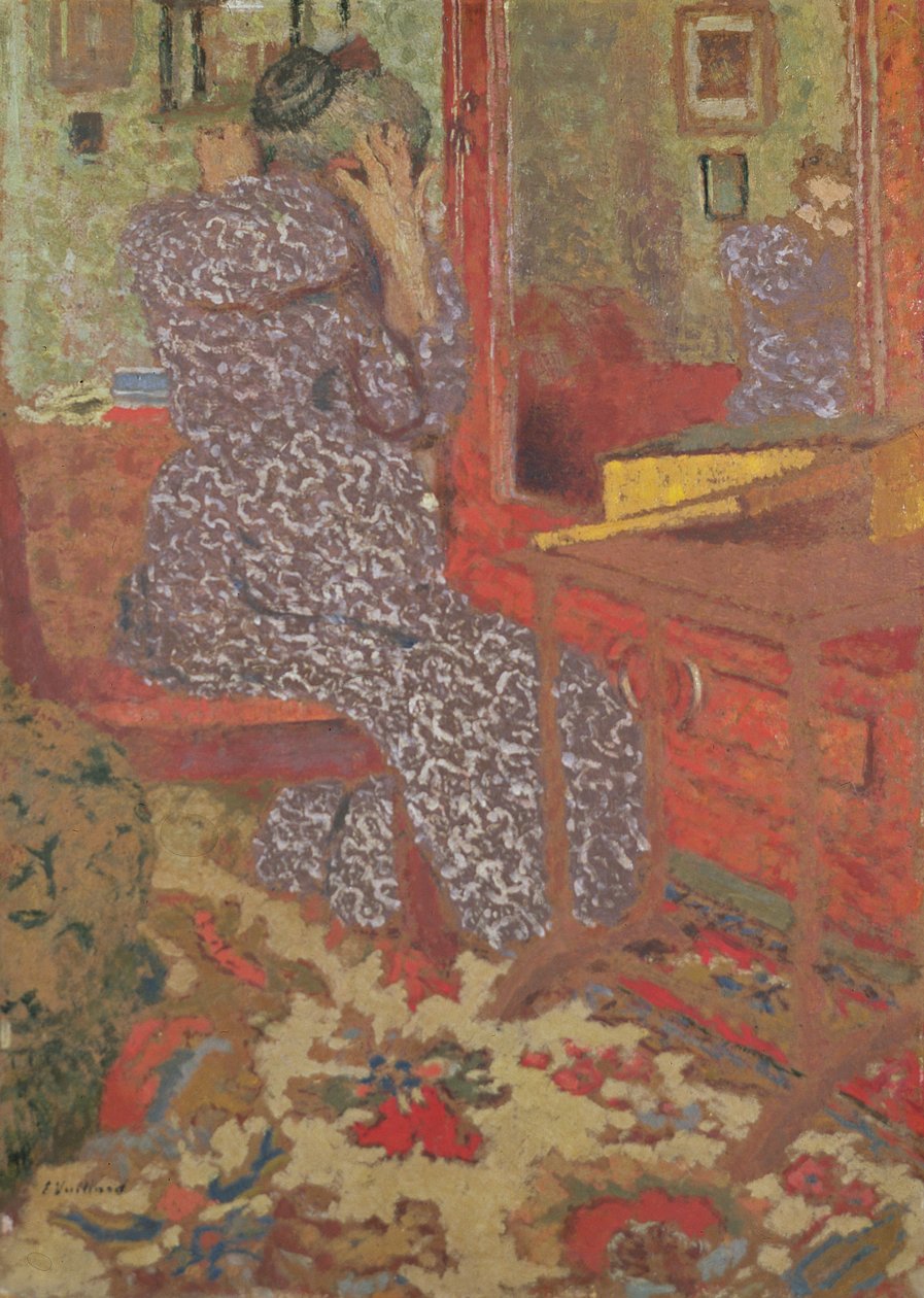 Madame Vuillard Arranging her Hair, 1900 (diretoria) de Edouard Vuillard