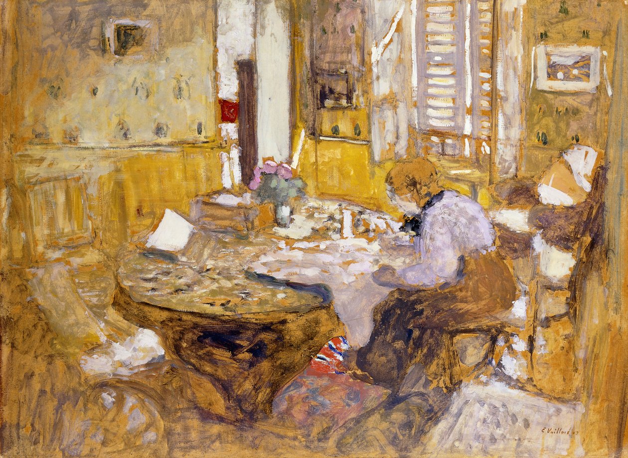 Madame Vuillard Reading na sala de jantar, rue Truffant; Madame Vuillard Reading no quarto Comer, rue Truffant, 1903 de Edouard Vuillard