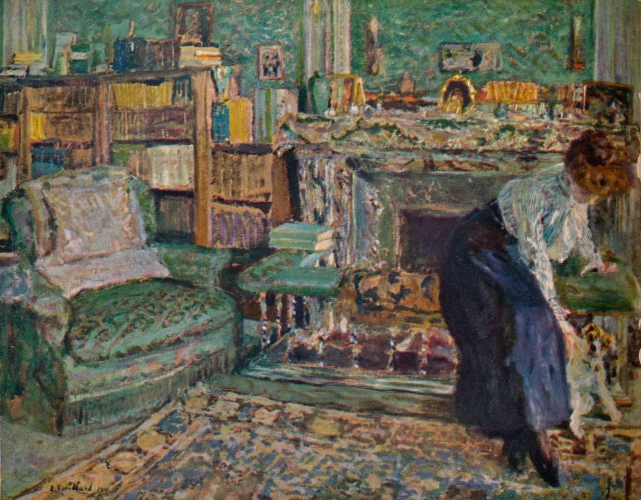 Marguerite Chapin em seu apartamento com seu cachorro, 1910 de Edouard Vuillard