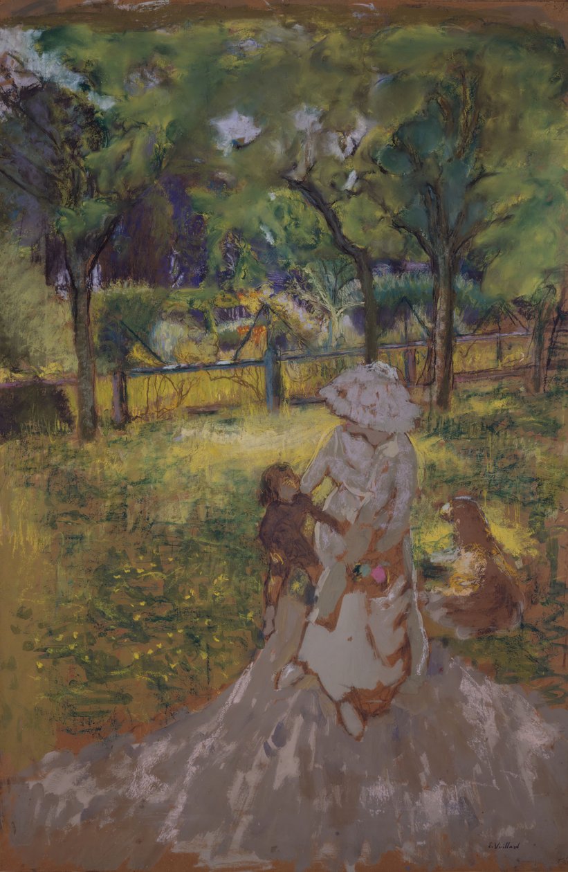 Mãe e filho no jardim da manhã no pomar, 1909-1911. de Edouard Vuillard