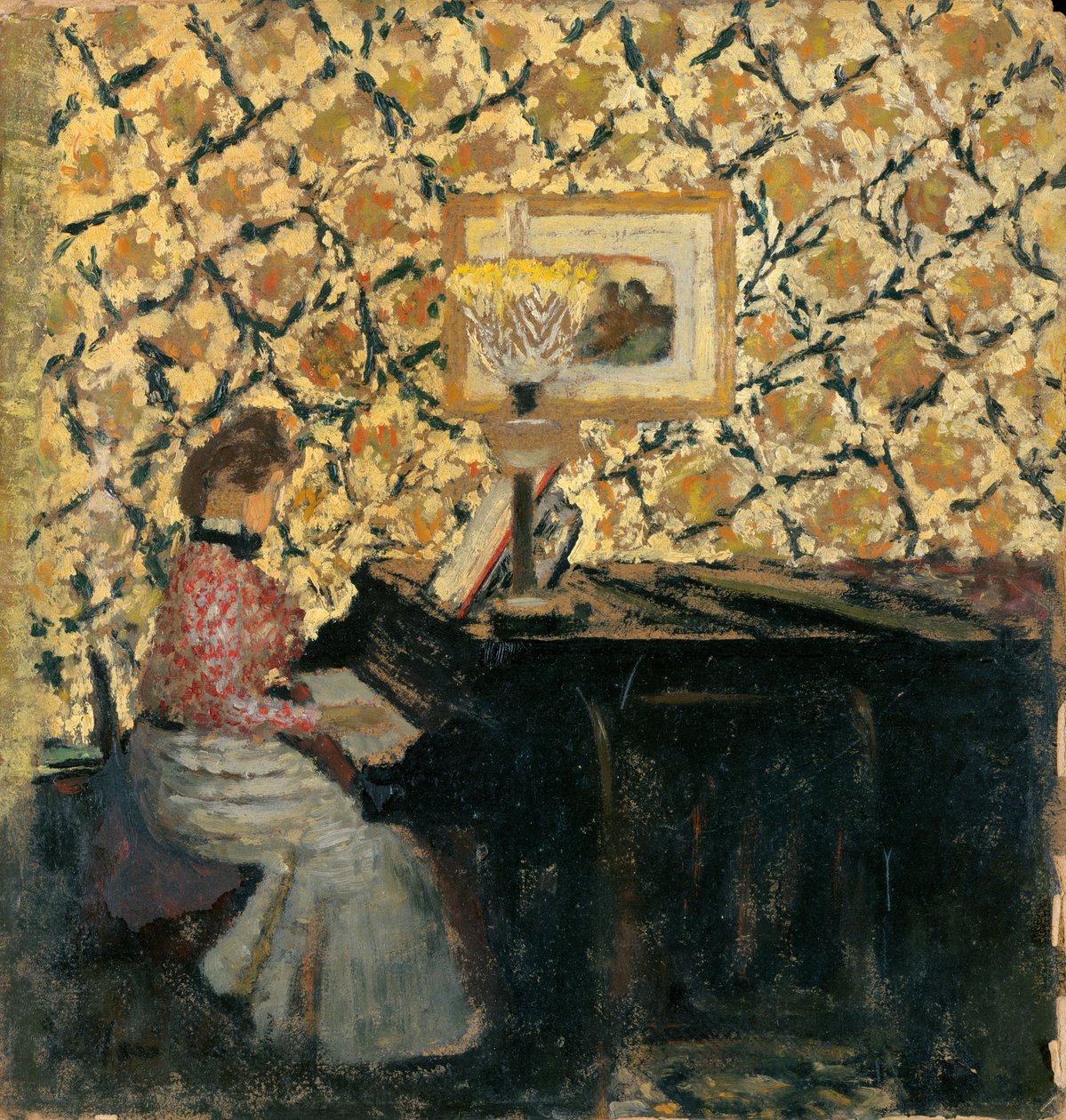 Misia no Piano, 1895-96 (óleo sobre papelão) de Edouard Vuillard