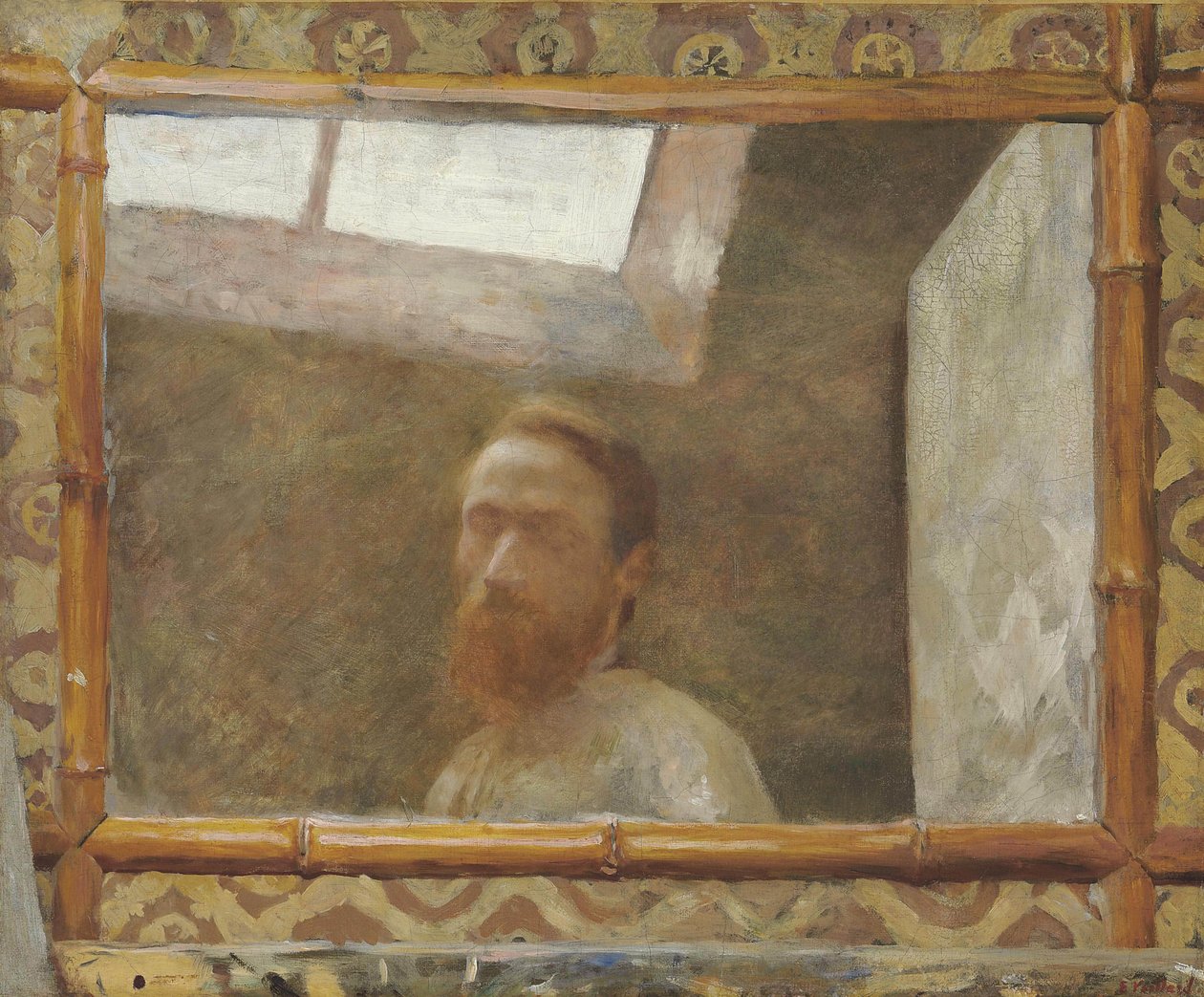 Auto-retrato com espelho de bambu, c. 1890. de Edouard Vuillard
