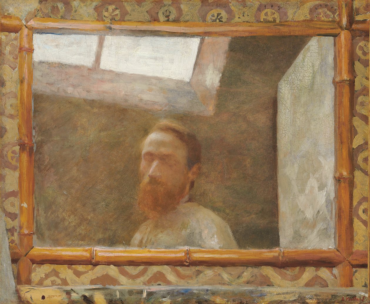 Auto-retrato com um espelho de bambu; Auto-retrato com espelho de bambu, c.1890 de Edouard Vuillard
