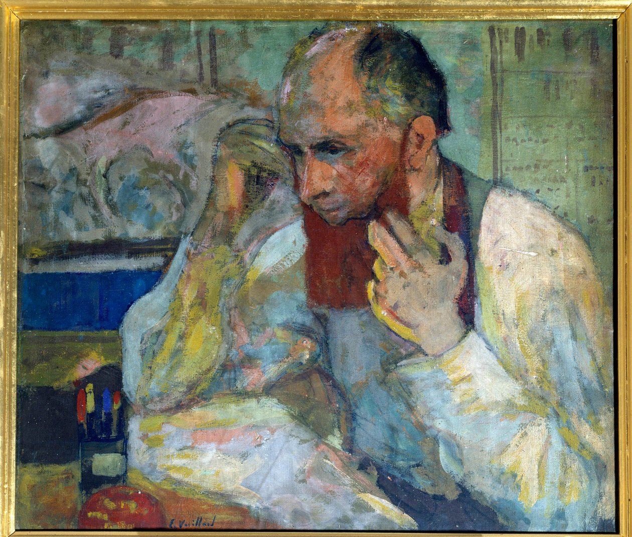 A comediante Aurelien Lugne Poe (Lugne-Poe) (1869-1940) maquilhagem, Paris do século XX, Comedie of the Champs Elysees (óleo sobre tela) de Edouard Vuillard