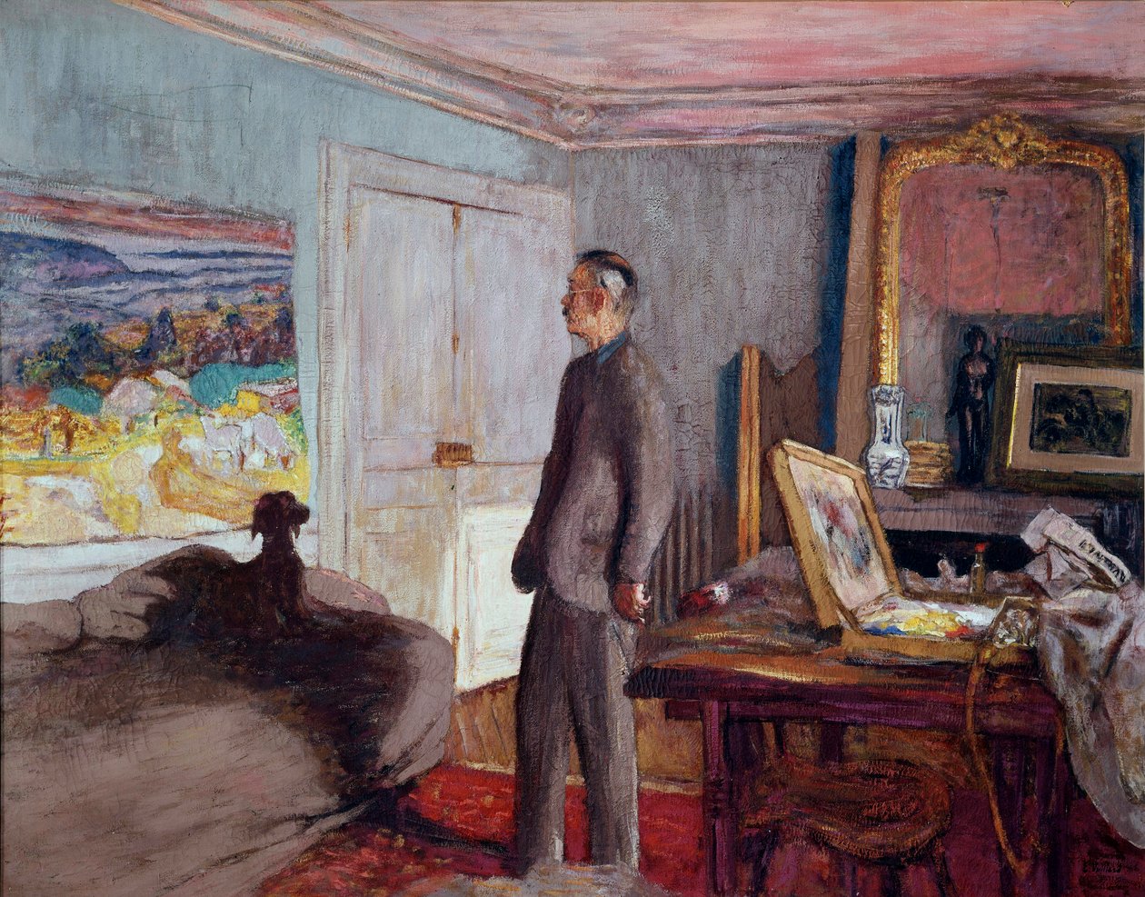 O pintor Pierre Bonnard (1867-1947) em casa (óleo sobre tela) de Edouard Vuillard