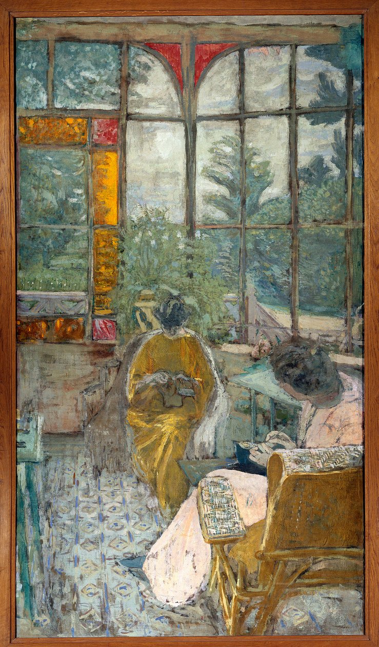 Duas mulheres bordando sob uma varanda. Lucie Hessel e a atriz Marthe Mellot de Edouard Vuillard