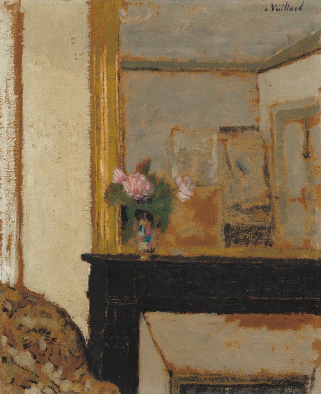 Vaso de flores em uma lareira de Edouard Vuillard