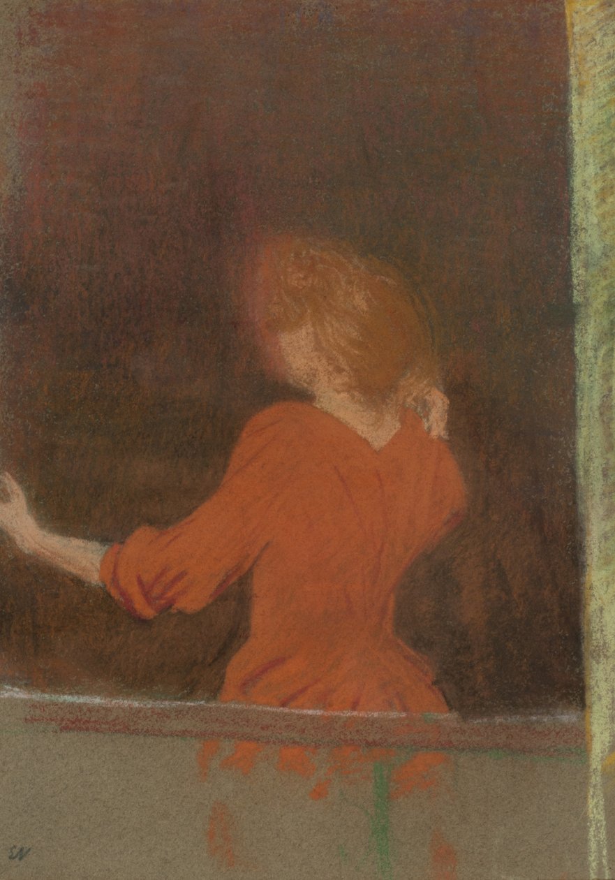 Mulher de Vermelho, c.1890-91 (pastel sobre papelão) de Edouard Vuillard